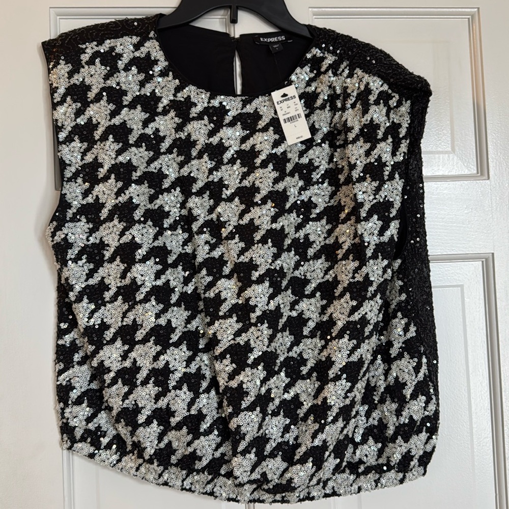 Houndstooth sequin muscle top style